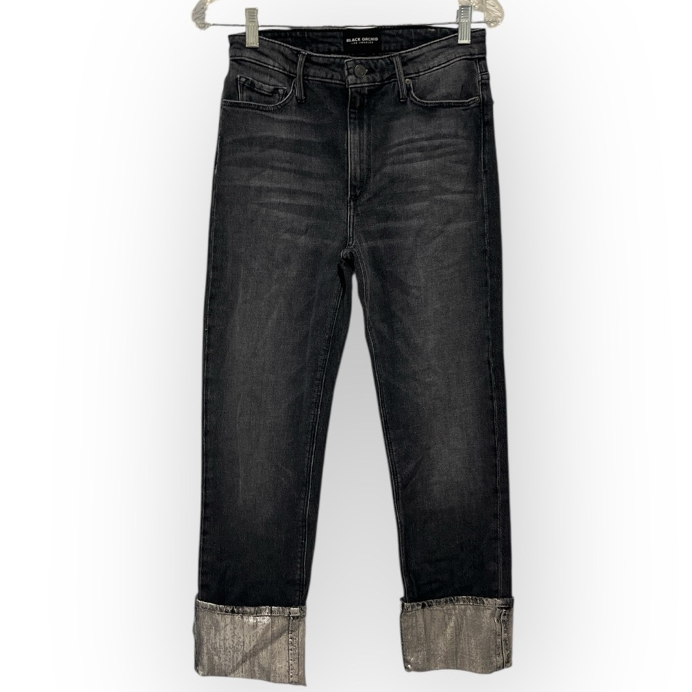 NWT Black Orchid Foil Hem Taylor Straight Leg Jeans Charcoal Gray 26 - Picture 4 of 14